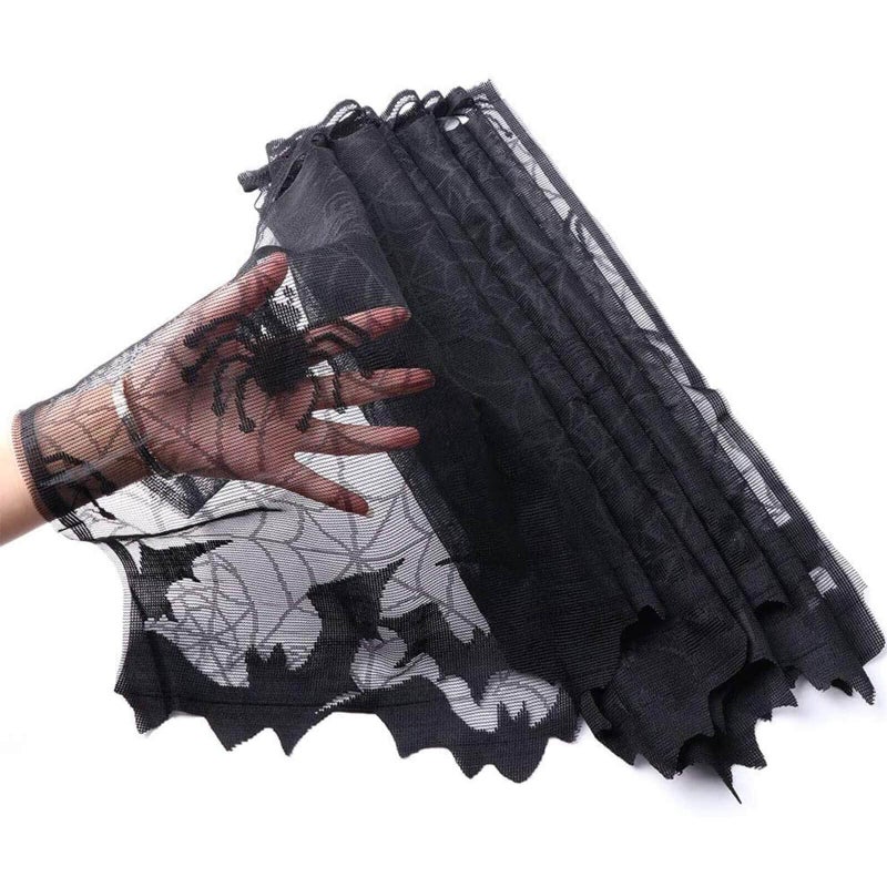 Orgrimmar 2 PCS Halloween Spider Web Lamp Shades Topper Lace Cobweb Window Door Fireplace Mantle Scarf Cover with 2 PCS Ribbon for Halloween Themed Party Decoration, 20" x 60" - Image 2